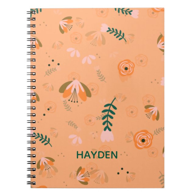 Personlig vacker modern apelsinblommig mönster anteckningsbok (Framsidan)