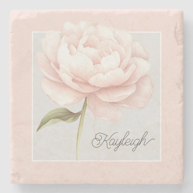 Personlig vacker vit rosa rosblomma stenunderlägg (Framsidan)