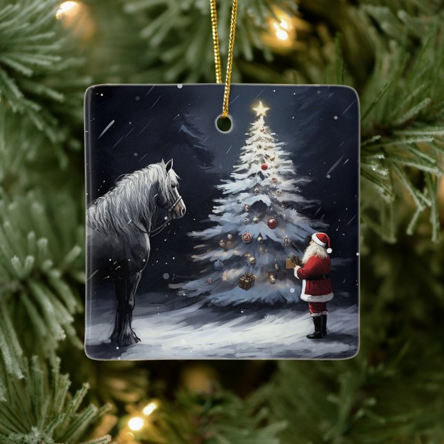 Personlig Vackra Horse och jultomten Julgransprydnad Keramik (Träd)