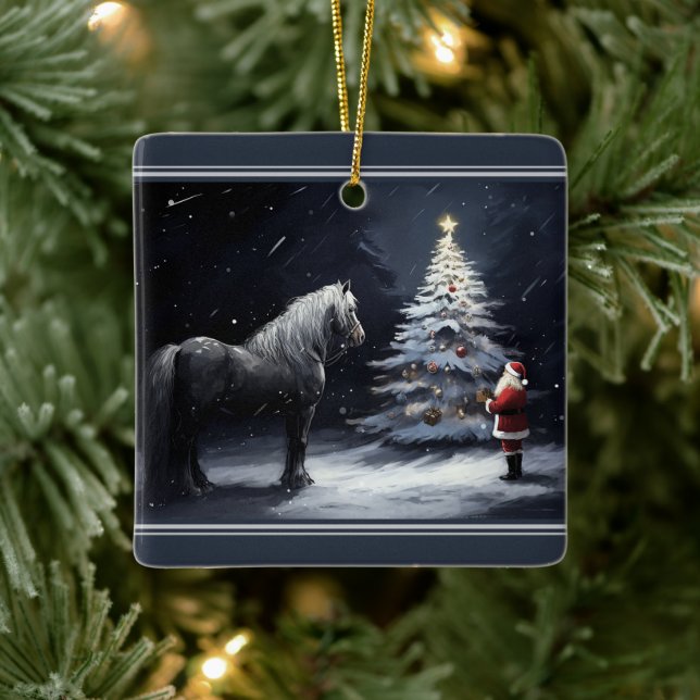 Personlig Vackra Horse och jultomten Julgransprydnad Keramik (Träd)