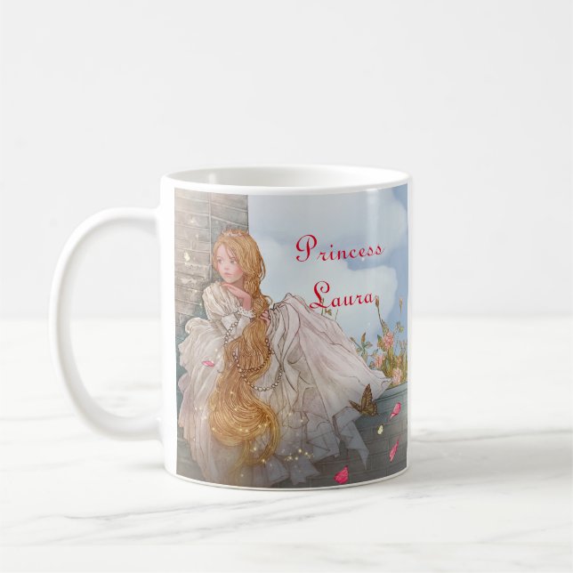 Personlig Vackra prinsessan lägger till ditt namn. Kaffemugg (Vänster)