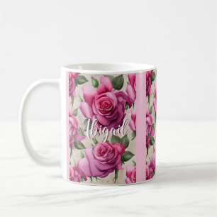 Personlig Vackra Rosa ros Blommigt Flowers Kaffemugg