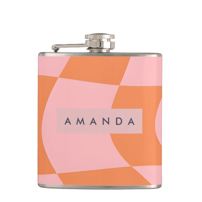 Personlig Vågig Retro Orange & Rosa Rutig Fickplunta (Framsidan)
