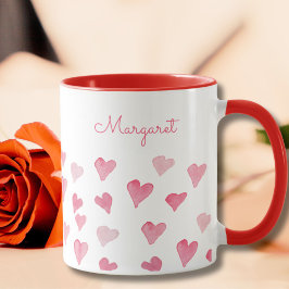 Personlig Valentine Hand Drawn Watercolor Heart Mugg