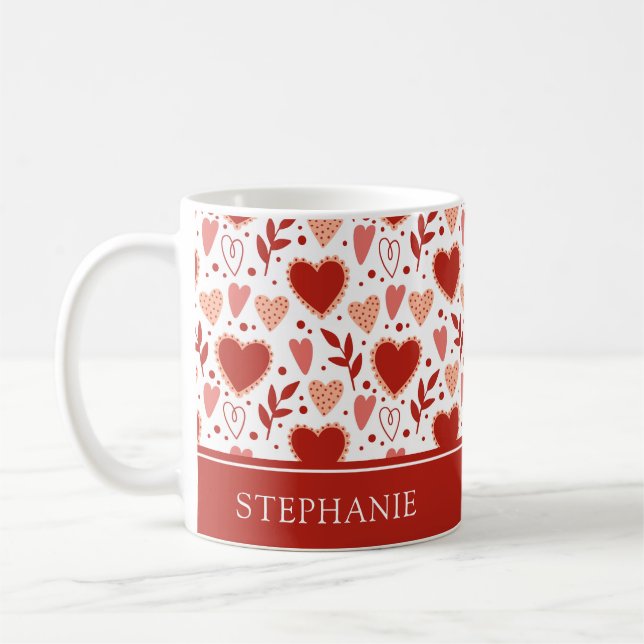 Personlig Valentine Heart Mönster Kaffemugg (Vänster)