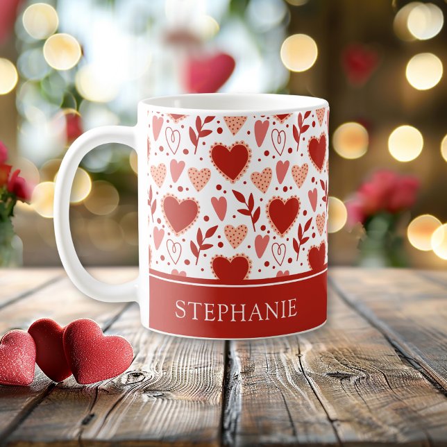 Personlig Valentine Heart Mönster Kaffemugg (Personalized Valentine Heart Pattern Coffee Mug)
