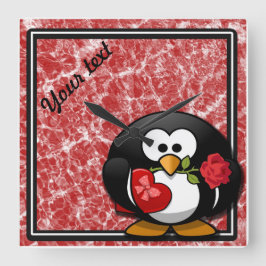 Personlig Valentine Penguin Wall Clock Fyrkantig Klocka