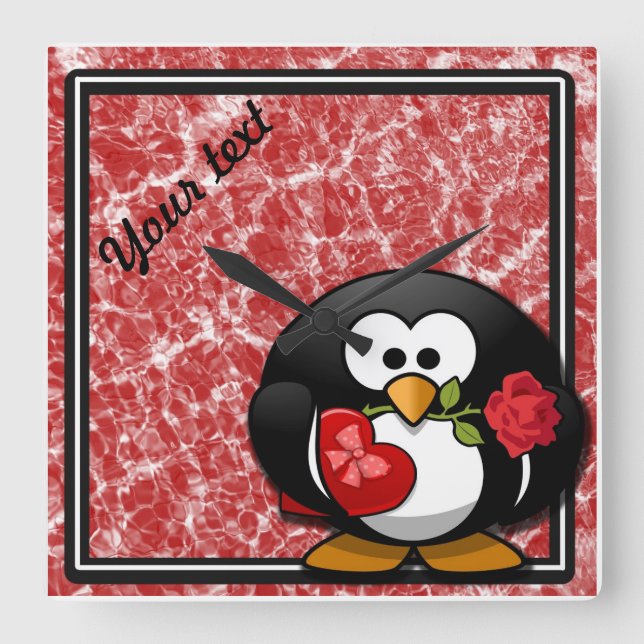 Personlig Valentine Penguin Wall Clock Fyrkantig Klocka (Framsida)