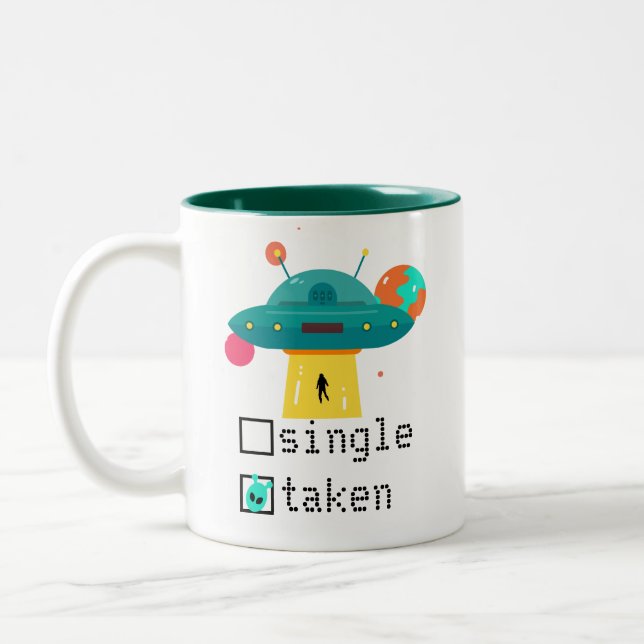 Personlig Valentine Single Taken UFO Två-Tonad Mugg (Vänster)