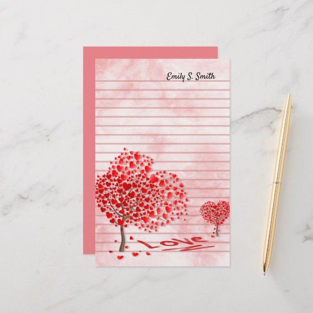 Personlig Valentines Kärlek Hearts Stationery Brevpapper (Fram/Back In Situ)