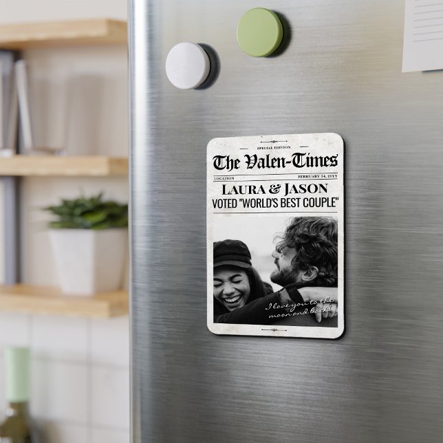 Personlig Valentiness Gift Newspaper Magnet (Personalized Valentine's Gift For Him, Custom Photo Couples Newspaper Fridge Magnet)