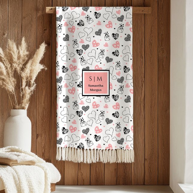 Personlig valentinpresent filtdyna Handritad text Fleecefilt (Personalized Valentine Gift Blanket Hand Drawn Hearts)