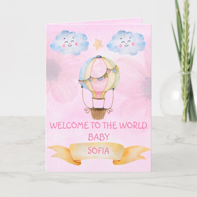 Personlig Välkommen New Born, Nyfödd bebis Girl Kort (Framsida)