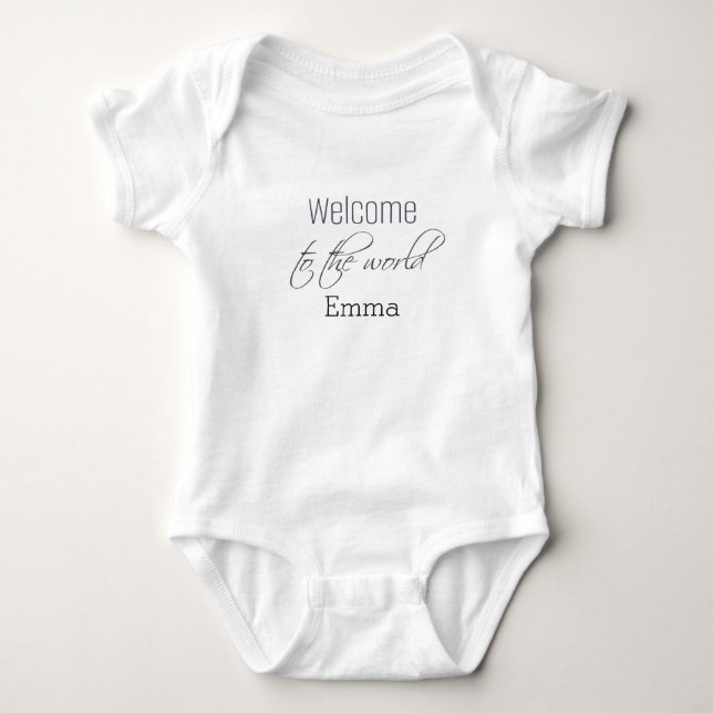 Personlig "Välkommen till världsdräkten" baby T Shirt (Framsida)