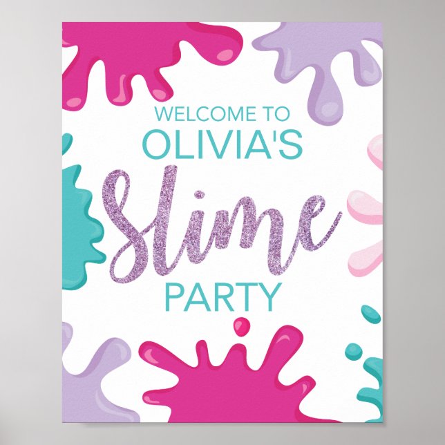 Personlig välkomstskylt för slime-födelsedagsfest poster (Framsidan)