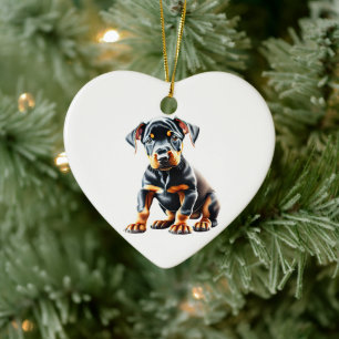 Personlig valp av Dobermann Pinscher-rasen Julgransprydnad Keramik