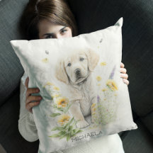 Personlig valp av golden retriever i blommor