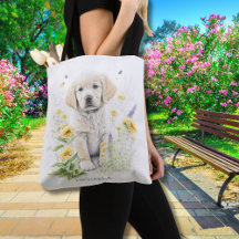 Personlig valp av Golden Retriever i blommor