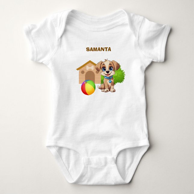 Personlig valp baby bodysuit t shirt (Framsida)