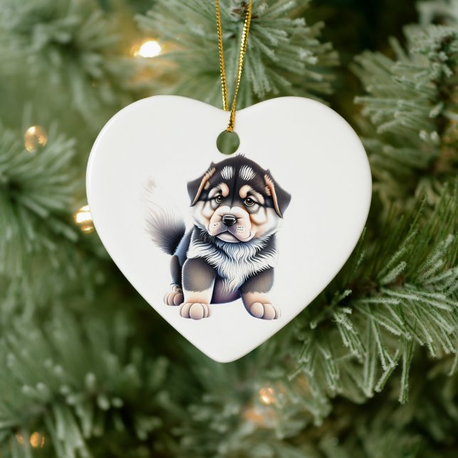 Personlig valp hjärta av Alaskan Malamute ras Julgransprydnad Keramik (Träd)