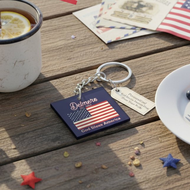 Personlig Välsigna dig Amerika Flagga (Personalized God Bless America Flag Keychain)