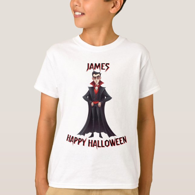 *Personlig Vampire Kids Halloween T Shirt (Framsida)