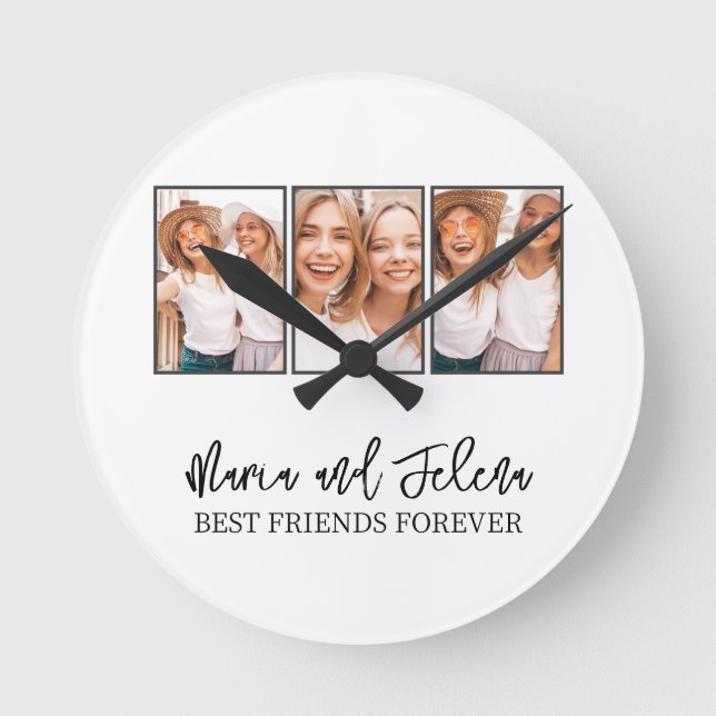 Personlig Vänskap BFF-fotomall Rund Klocka (Framsida)
