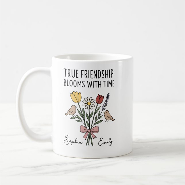 Personlig Vänskap blommigt namn Kaffemugg (Vänster)