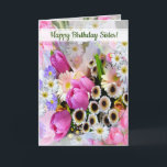 Personlig Vår blomma Bouquet Sister födelsedag Kort<br><div class="desc">Ett gäng söt vår blommor,  med rosa tulpaner,  anemoner och andra blommor.
Redo för den text du vill ha,  lycka till med din syster eller någon du kärlek med det här söt kortet,  en riktig bukett av vår glädje!</div>