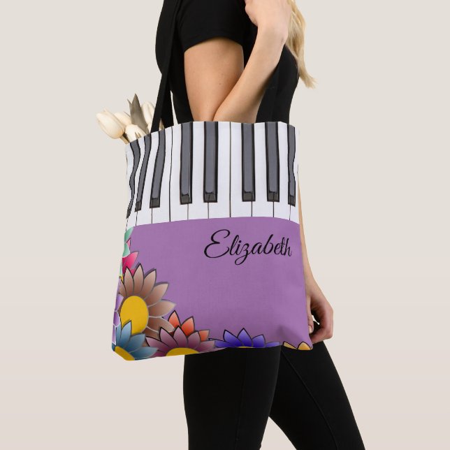 Personlig Vår blommor Piano Music Tote bags Tygkasse (Närbild)