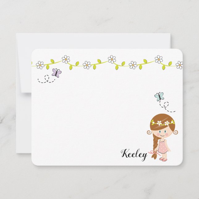 Personlig Vår Flower Little Girl Note Cards Anteckningskort (Framsida)