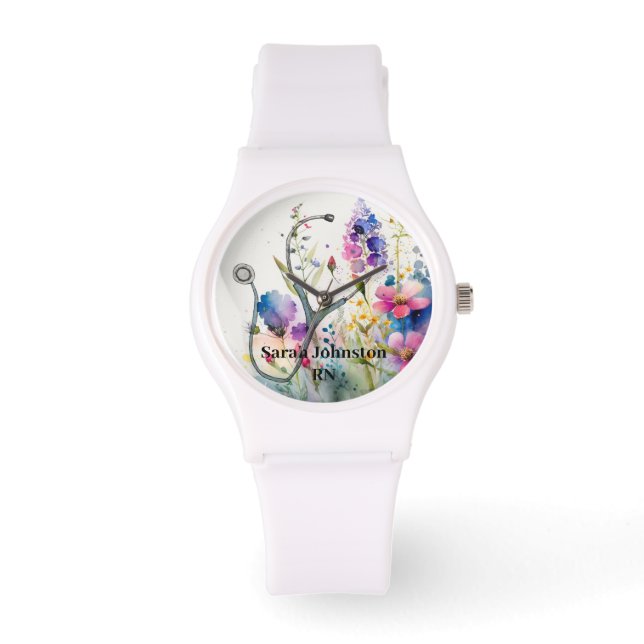 Personlig Vår Flower Nurse Monogram Gift Armbandsur (Framsida)