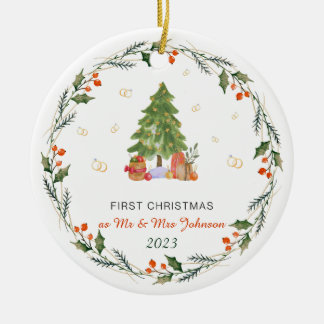 Personlig vår första jul gift julgransprydnad keramik
