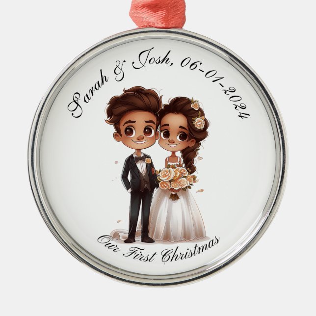 Personlig, vår första julklapp anpassningsbar julgransprydnad metall (Framsidan)