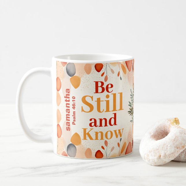Personlig Var stilla och känna Boho Christian Gift Kaffemugg (Med munk)