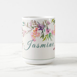Personlig vårblomma vattenfärg botanisk kaffemugg