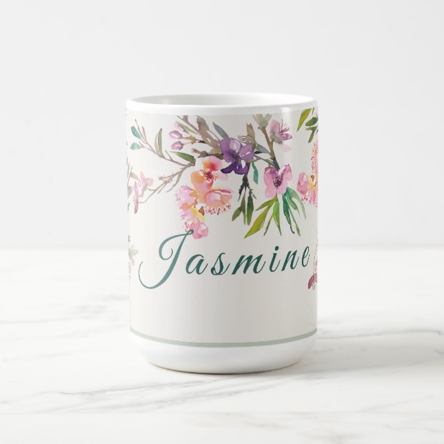 Personlig vårblomma vattenfärg botanisk kaffemugg (Center)