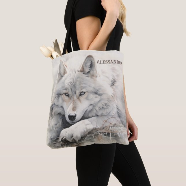 Personlig Varg Tote Bag - Anpassad namngåva Tygkasse (Närbild)