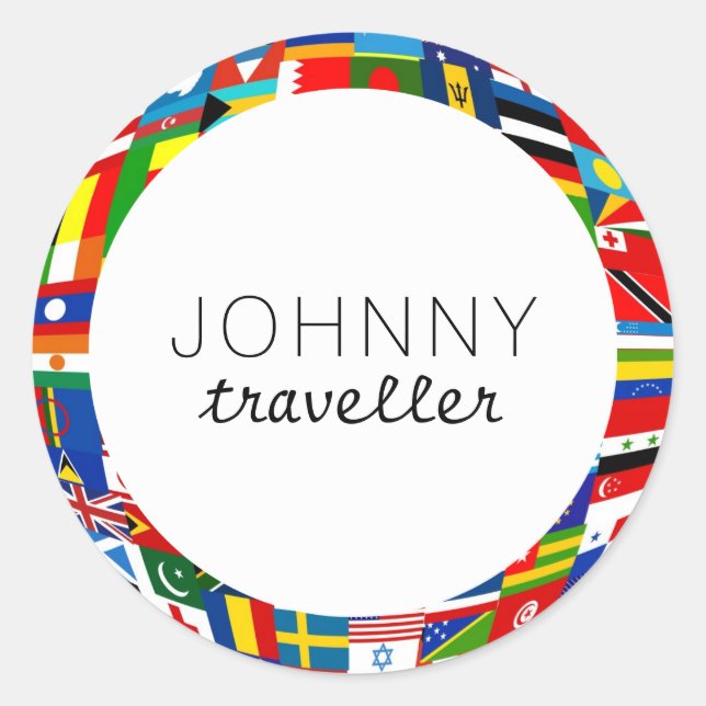 Personlig Världs flaggor Runt Klistermärke (Framsida)