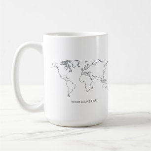 Personlig världskartad linjekonst-mugg kaffemugg