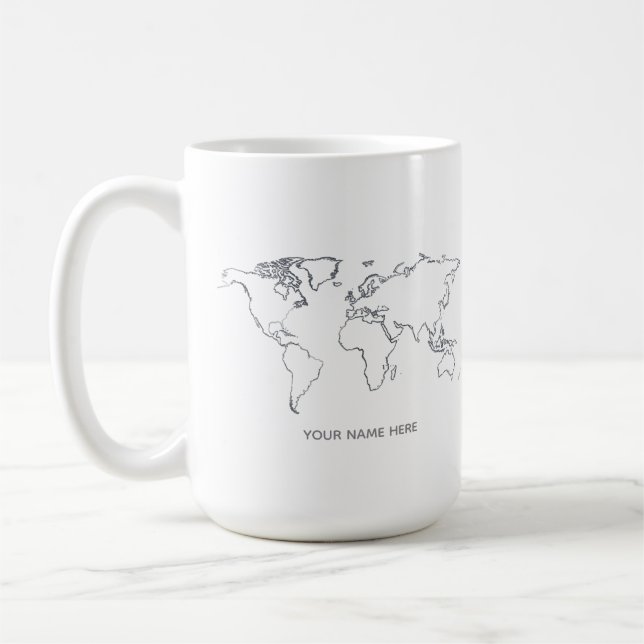 Personlig världskartad linjekonst-mugg kaffemugg (Vänster)