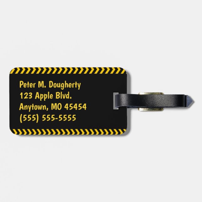 Personlig Varningsband på svart med Namn Bagagebricka (Baksida Vågrät)