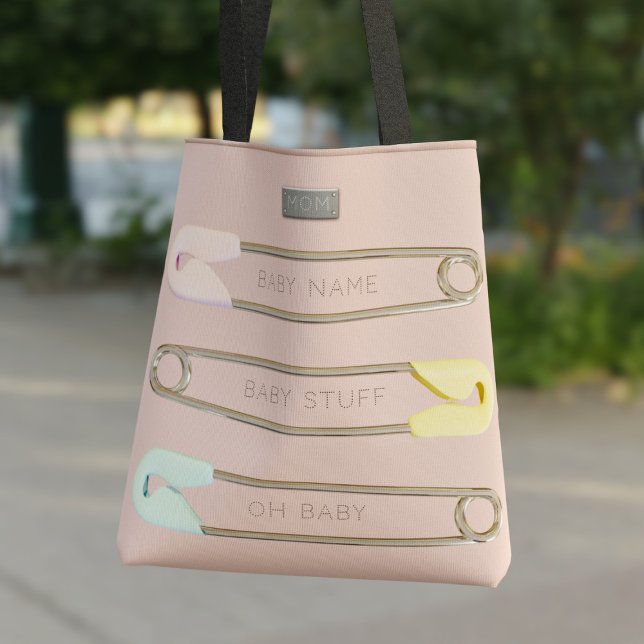 Personlig väsk för rosa babyspännen för flickor tygkasse (Just add your initials and baby name to this cute pink diaper pin tote bag)