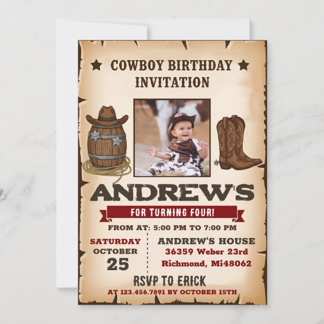 Personlig västern- Wild West Cowboy-födelsedagsfes Inbjudningar (Framsida)