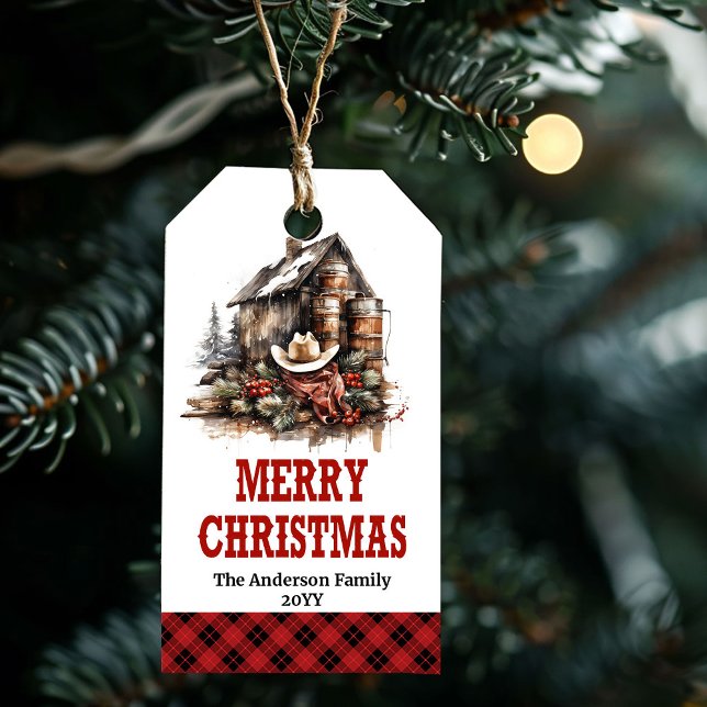 Personlig västernjulskylt med anpassat namn presentetikett (Personalized Western Christmas tag custom name)