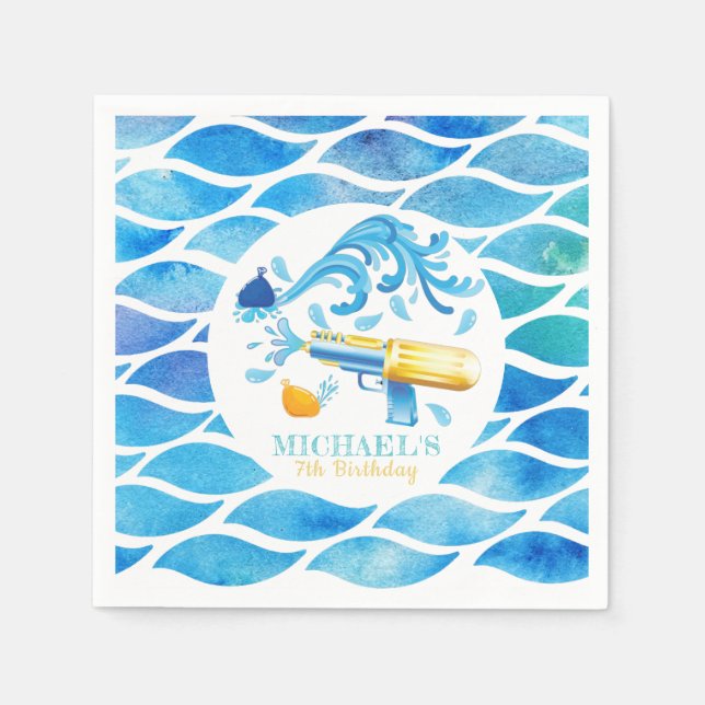 Personlig Vatten Gun Birthday Papper Plate Pappersservett (Framsidan)