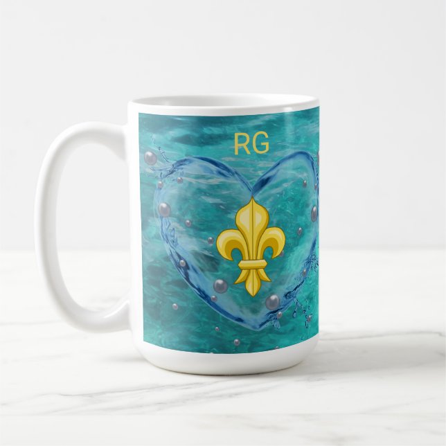 Personlig Vatten Heart Fleur de Lis Coffee Mugg (Vänster)