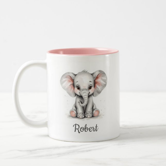 Personlig vattenfärg baby elefant-mugg. Två-Tonad mugg (Vänster)