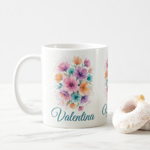 Personlig vattenfärg blommig bukett namn kaffe kaffemugg