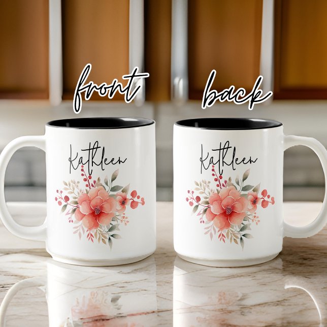 Personlig vattenfärg blommig mugg, present för kvi Två-Tonad mugg (bridesmaid gift mug, bridesmaid proposal gift, bridal shower mug, bachelorette favor gift, mom gift)